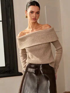 COMMENSE Wool-Blend Plain Off-Shoulder Sweater* Sweater Tops|Sweaters & Cardigans