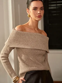 COMMENSE Wool-Blend Plain Off-Shoulder Sweater* Sweater Tops|Sweaters & Cardigans