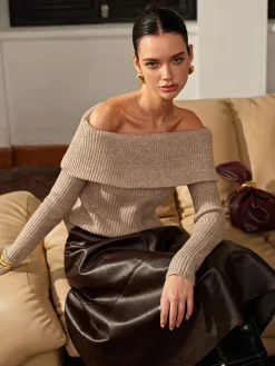 COMMENSE Wool-Blend Plain Off-Shoulder Sweater* Sweater Tops|Sweaters & Cardigans