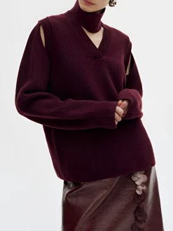 COMMENSE Wool-Blend Ribbed Cutout Sweater* Sweater Tops|Sweaters & Cardigans