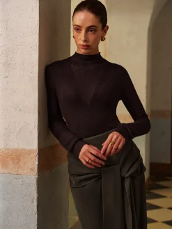 COMMENSE Wool-Blend Semi-Sheer Ribbed Knit Top* Knitwear|Tops