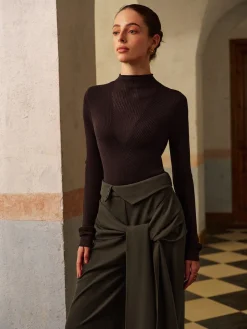 COMMENSE Wool-Blend Semi-Sheer Ribbed Knit Top* Knitwear|Tops