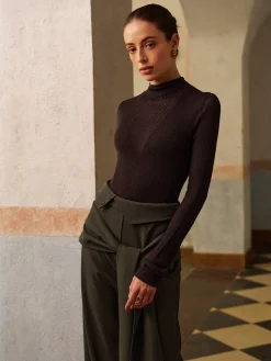 COMMENSE Wool-Blend Semi-Sheer Ribbed Knit Top* Knitwear|Tops