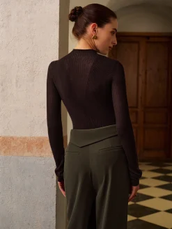 COMMENSE Wool-Blend Semi-Sheer Ribbed Knit Top* Knitwear|Tops