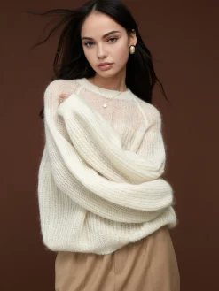 COMMENSE Wool-Blend Semi-Sheer Shift Knit Top* Knitwear|Tops