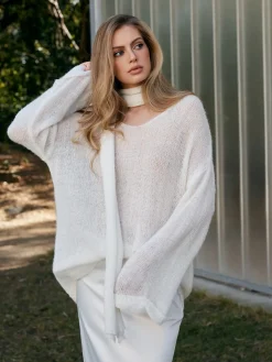COMMENSE Wool-Blend Semi-Sheer Sweater With Scarf* Sweater Tops|Sweaters & Cardigans