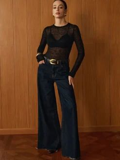 COMMENSE Wool-Blend Sheer Knit Top* Sweater Tops|Sweaters & Cardigans