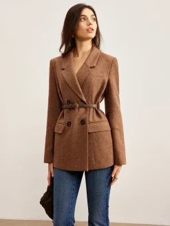 COMMENSE Wool-Blend Textured Belted Blazer* Outerwear|Blazers