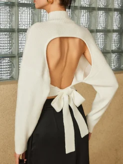 COMMENSE Wool-Blend Tie Open Back Sweater* Sweater Tops|Sweaters & Cardigans
