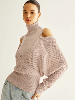 COMMENSE Wool-Blend Turtleneck Cinched Knit Top* Sweater Tops|Sweaters & Cardigans