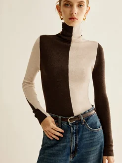 COMMENSE Wool-Blend Turtleneck Color Block Knit Top* Sweater Tops|Sweaters & Cardigans
