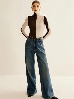 COMMENSE Wool-Blend Turtleneck Color Block Knit Top* Sweater Tops|Sweaters & Cardigans