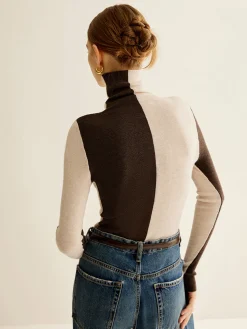 COMMENSE Wool-Blend Turtleneck Color Block Knit Top* Sweater Tops|Sweaters & Cardigans