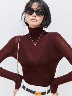 COMMENSE Wool-Blend Turtleneck Sheer Sweater* Sweater Tops|Sweaters & Cardigans