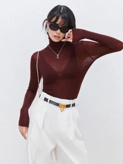 COMMENSE Wool-Blend Turtleneck Sheer Sweater* Sweater Tops|Sweaters & Cardigans