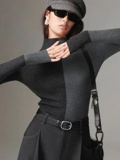 COMMENSE Wool-Blend Two Tone Skinny Knit Top* Sweater Tops|Sweaters & Cardigans
