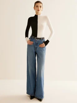 COMMENSE Wool-Blend Two Tone Skinny Knit Top* Sweater Tops|Sweaters & Cardigans