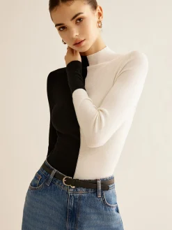 COMMENSE Wool-Blend Two Tone Skinny Knit Top* Sweater Tops|Sweaters & Cardigans