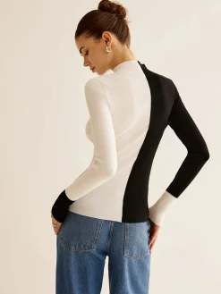 COMMENSE Wool-Blend Two Tone Skinny Knit Top* Sweater Tops|Sweaters & Cardigans