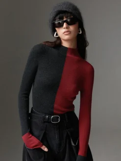 COMMENSE Wool-Blend Two Tone Skinny Knit Top* Sweater Tops|Sweaters & Cardigans
