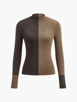 COMMENSE Wool-Blend Two Tone Skinny Knit Top* Sweater Tops|Sweaters & Cardigans