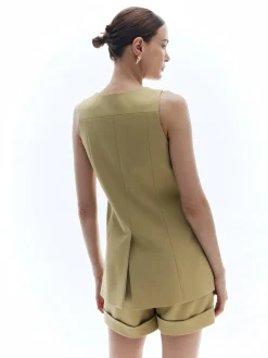 COMMENSE Woolen Button Split Pleated Vest* Outerwear|Vests