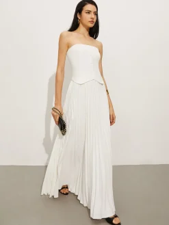 COMMENSE Wrap Off-Shoulder Pleated Dress* White Dresses|Casual Dresses