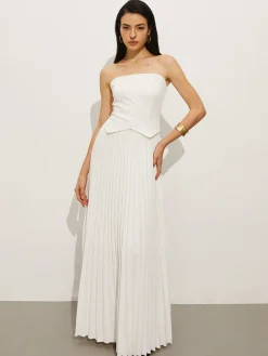 COMMENSE Wrap Off-Shoulder Pleated Dress* White Dresses|Casual Dresses