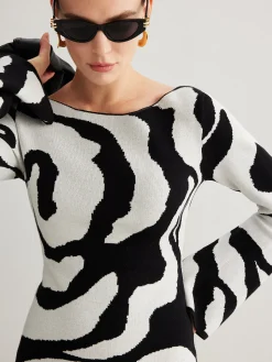 COMMENSE Zebra Bell Sleeve Sweater Dress* White Dresses|Sweater Dresses