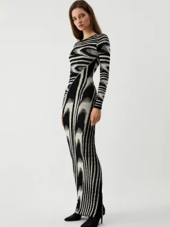 COMMENSE Zebra Print Long Sleeve Sweater Dress* Black Dresses|Sweater Dresses