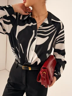 COMMENSE Zebra Printed Button-Down Collar Shirt* Blouses & Shirts|Tops