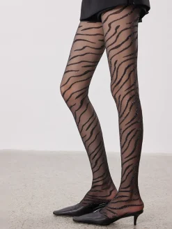 COMMENSE Zebra-Pattern Sheer Tights* Socks & Tights|Accessories