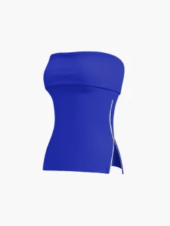 COMMENSE Zip Down Overfold Strapless Tube Top* Sweater Tops|Tank Tops & Camis