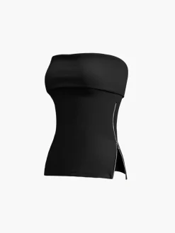 COMMENSE Zip Down Overfold Strapless Tube Top* Sweater Tops|Tank Tops & Camis