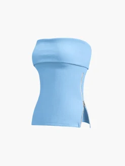 COMMENSE Zip Down Overfold Strapless Tube Top* Sweater Tops|Tank Tops & Camis