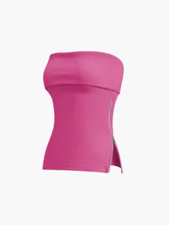 COMMENSE Zip Down Overfold Strapless Tube Top* Sweater Tops|Tank Tops & Camis