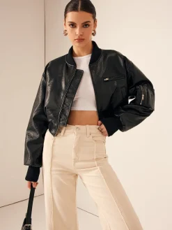 COMMENSE Zip Pockets PU Leather Short Jacket* Outerwear|Jackets