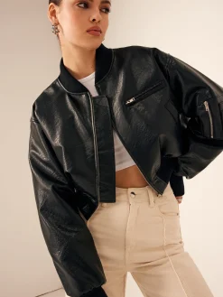 COMMENSE Zip Pockets PU Leather Short Jacket* Outerwear|Jackets