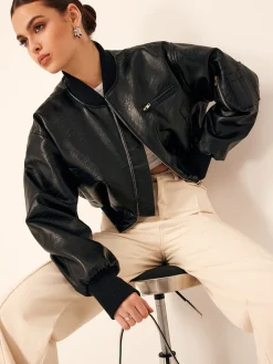 COMMENSE Zip Pockets PU Leather Short Jacket* Outerwear|Jackets