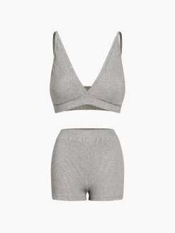 COMMENSE Zip Up Hoodie Three Piece Rib Shorts Set* Shorts Sets|Long Sleeve Sets