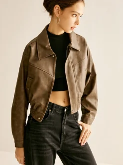 COMMENSE Zipper Faux Leather Jacket* Outerwear|Jackets