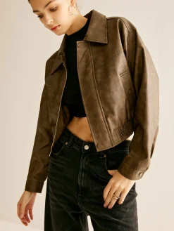 COMMENSE Zipper Faux Leather Jacket* Outerwear|Jackets