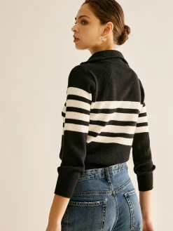 COMMENSE Zipper Striped Knit Top* Knitwear|Tops
