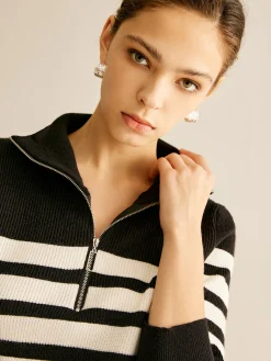 COMMENSE Zipper Striped Knit Top* Knitwear|Tops